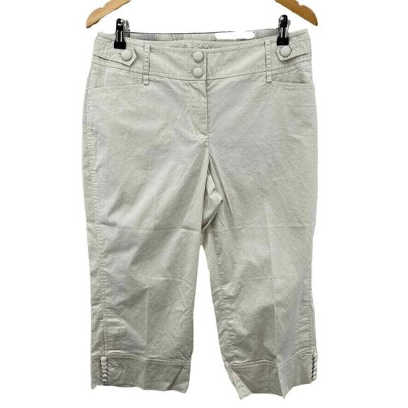 Ann Taylor LOFT Julie Capri Khaki Pants Womens 10 Pockets Button Detail on Cuffs - Picture 1 of 8